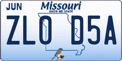 MO license plate ZL0D5A