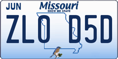 MO license plate ZL0D5D