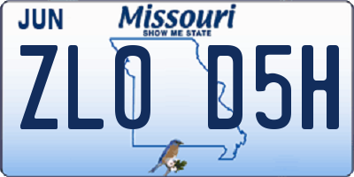 MO license plate ZL0D5H