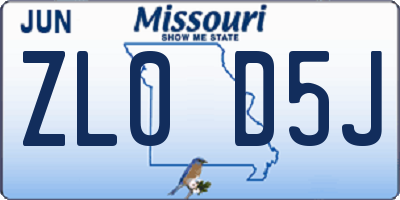MO license plate ZL0D5J