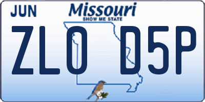 MO license plate ZL0D5P