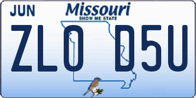 MO license plate ZL0D5U