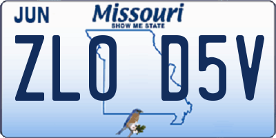 MO license plate ZL0D5V