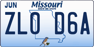 MO license plate ZL0D6A