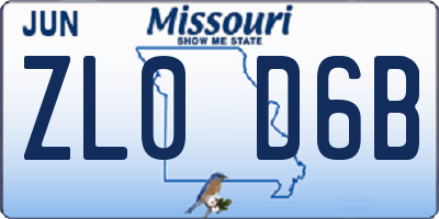 MO license plate ZL0D6B