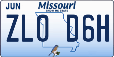 MO license plate ZL0D6H