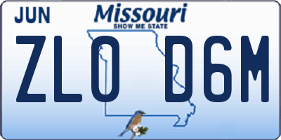 MO license plate ZL0D6M