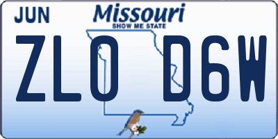 MO license plate ZL0D6W