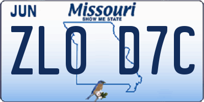 MO license plate ZL0D7C