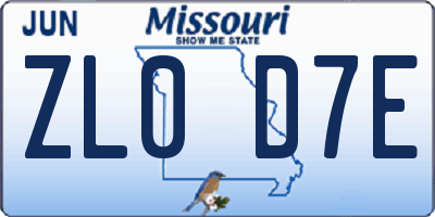 MO license plate ZL0D7E