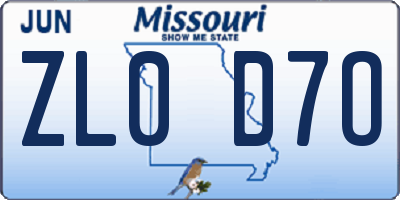 MO license plate ZL0D7O