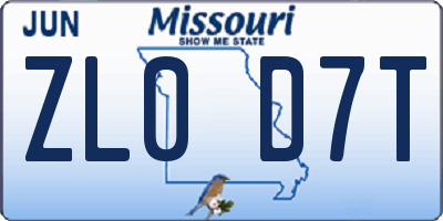 MO license plate ZL0D7T