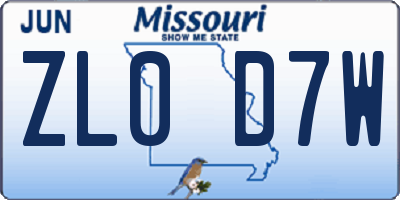 MO license plate ZL0D7W