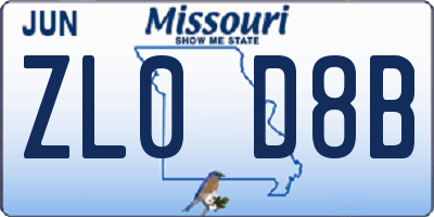 MO license plate ZL0D8B