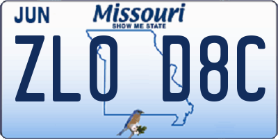 MO license plate ZL0D8C