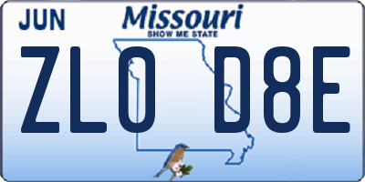 MO license plate ZL0D8E