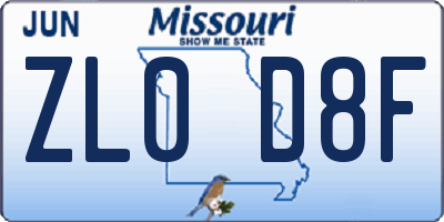 MO license plate ZL0D8F