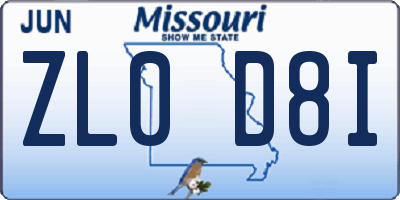MO license plate ZL0D8I