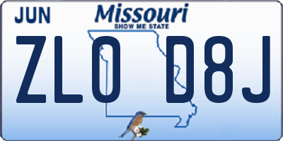 MO license plate ZL0D8J