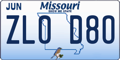 MO license plate ZL0D8O