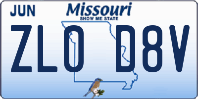 MO license plate ZL0D8V
