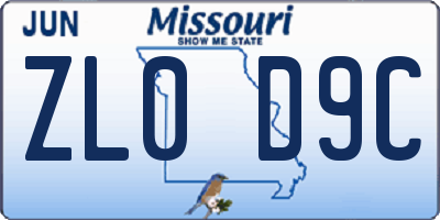 MO license plate ZL0D9C