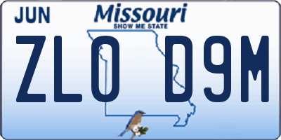 MO license plate ZL0D9M