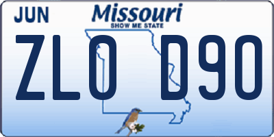 MO license plate ZL0D9O