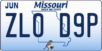 MO license plate ZL0D9P