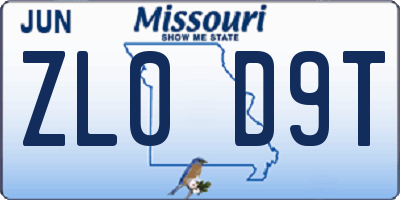 MO license plate ZL0D9T