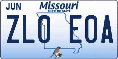 MO license plate ZL0E0A