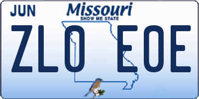 MO license plate ZL0E0E