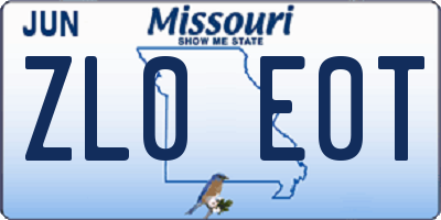 MO license plate ZL0E0T