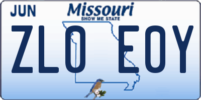 MO license plate ZL0E0Y