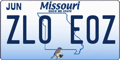 MO license plate ZL0E0Z