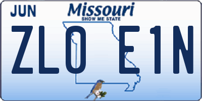 MO license plate ZL0E1N