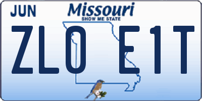 MO license plate ZL0E1T