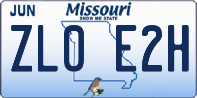 MO license plate ZL0E2H