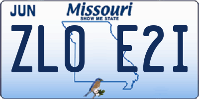 MO license plate ZL0E2I