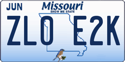MO license plate ZL0E2K