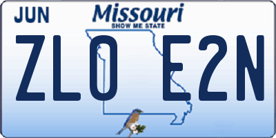 MO license plate ZL0E2N