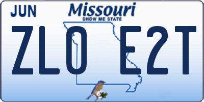 MO license plate ZL0E2T