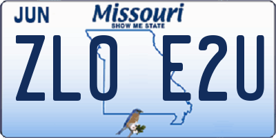 MO license plate ZL0E2U