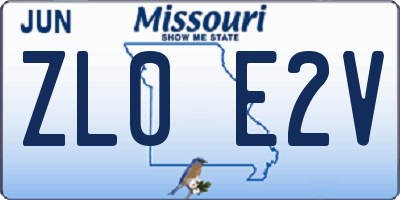 MO license plate ZL0E2V