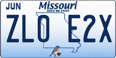 MO license plate ZL0E2X