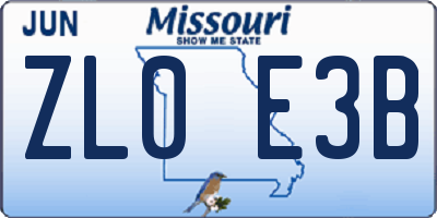 MO license plate ZL0E3B