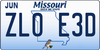 MO license plate ZL0E3D