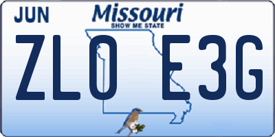 MO license plate ZL0E3G