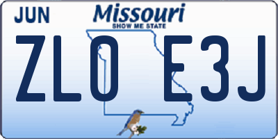 MO license plate ZL0E3J