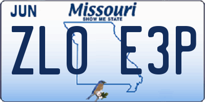 MO license plate ZL0E3P